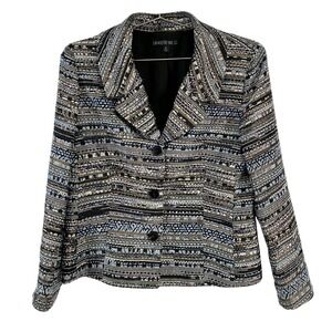 Lafayette 148 New York Blazer Womens 12 Blue Black Tweed Boucle Lined 3 Button